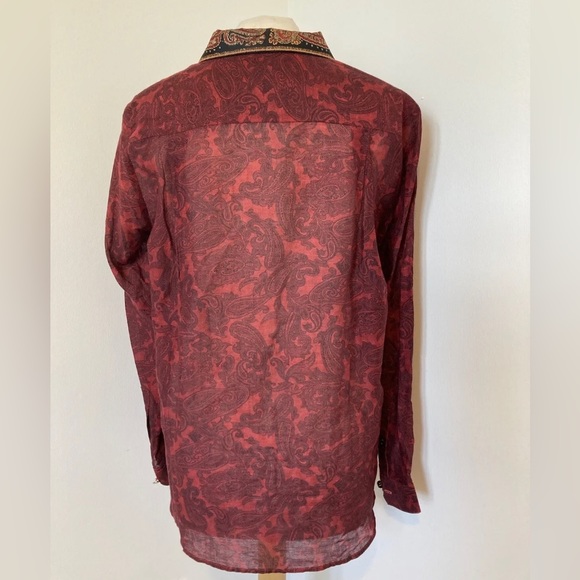 The Kooples Blouse red cotton & silk long sleeve sheer size Small oriental - Picture 2 of 7